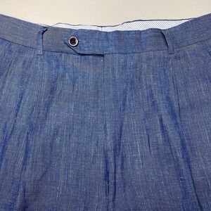Coppley Dress Trousers 35R (37x31 Cuffed) Linen Wool Silk Pleated Blue Old Money